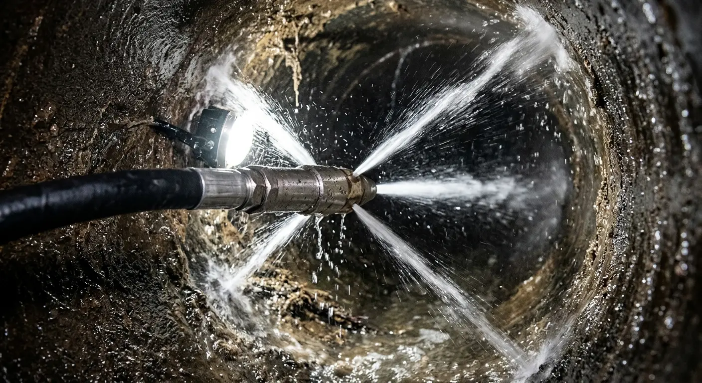 High-pressure hydro jetting nozzle cleaning sewer pipe for Storm Drain Cleaning in Soledad